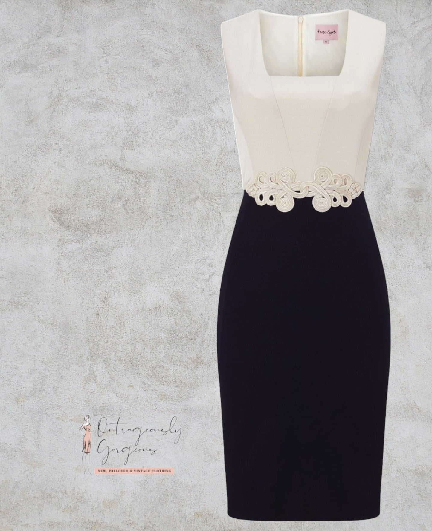 Phase Eight Oyster& Navy Elizabeth Cord Detail Dress UK 8 US 4 EU 36 RRP £189 Timeless Fashions