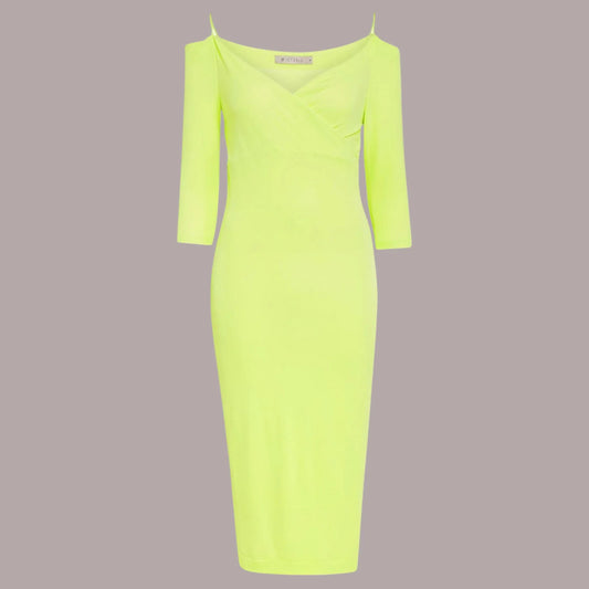 St Studio Lime Green Off Shoulder Strap Dress UK 8 US 4 EU 36 - Timelessfashions