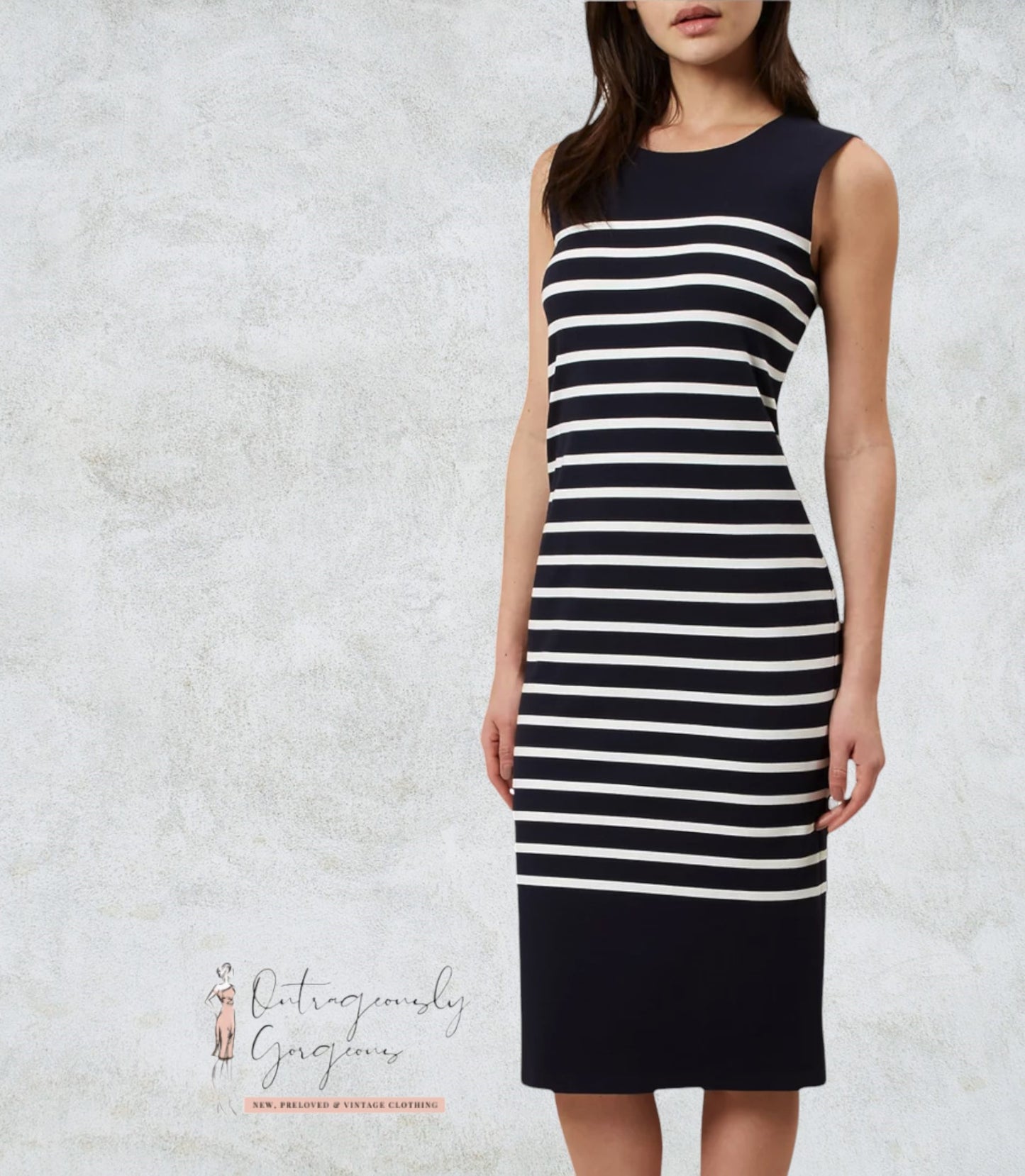 Hobbs Hollie Breton Sleeveless Stretch Dress, Navy/White UK 12 US 8 EU 40 Timeless Fashions