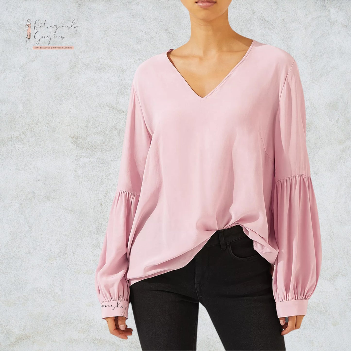 Jigsaw Bishop Sleeve Top, Pink Orchid UK 8 US 4 EU 36 Timeless Fashions