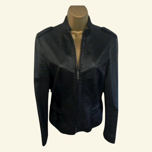Cerruti 1881 Womens Vintage Black Leather Zip Jacket UK 12 US 8 EU 40 IT 44 - Timelessfashions