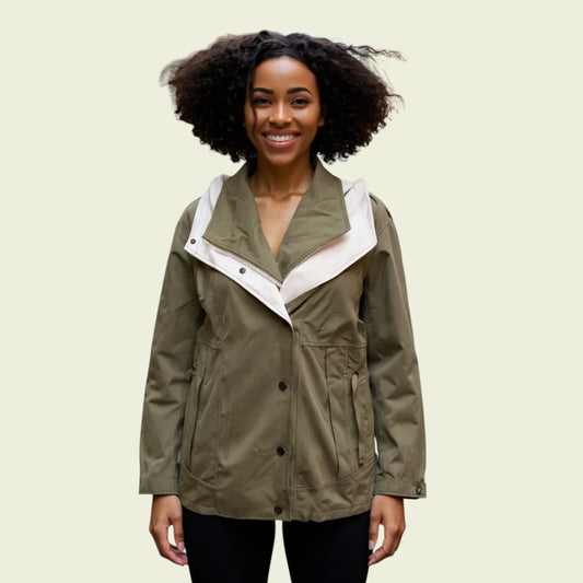 Fiore Inspired Khaki And Cream Women's Windbreaker Jacket UK 12/14 - Timelessfashions