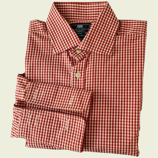 Hawes & Curtis Shirt Mens Red & White Check Formal Cotton Shirt Collar 15.5" - Timelessfashions
