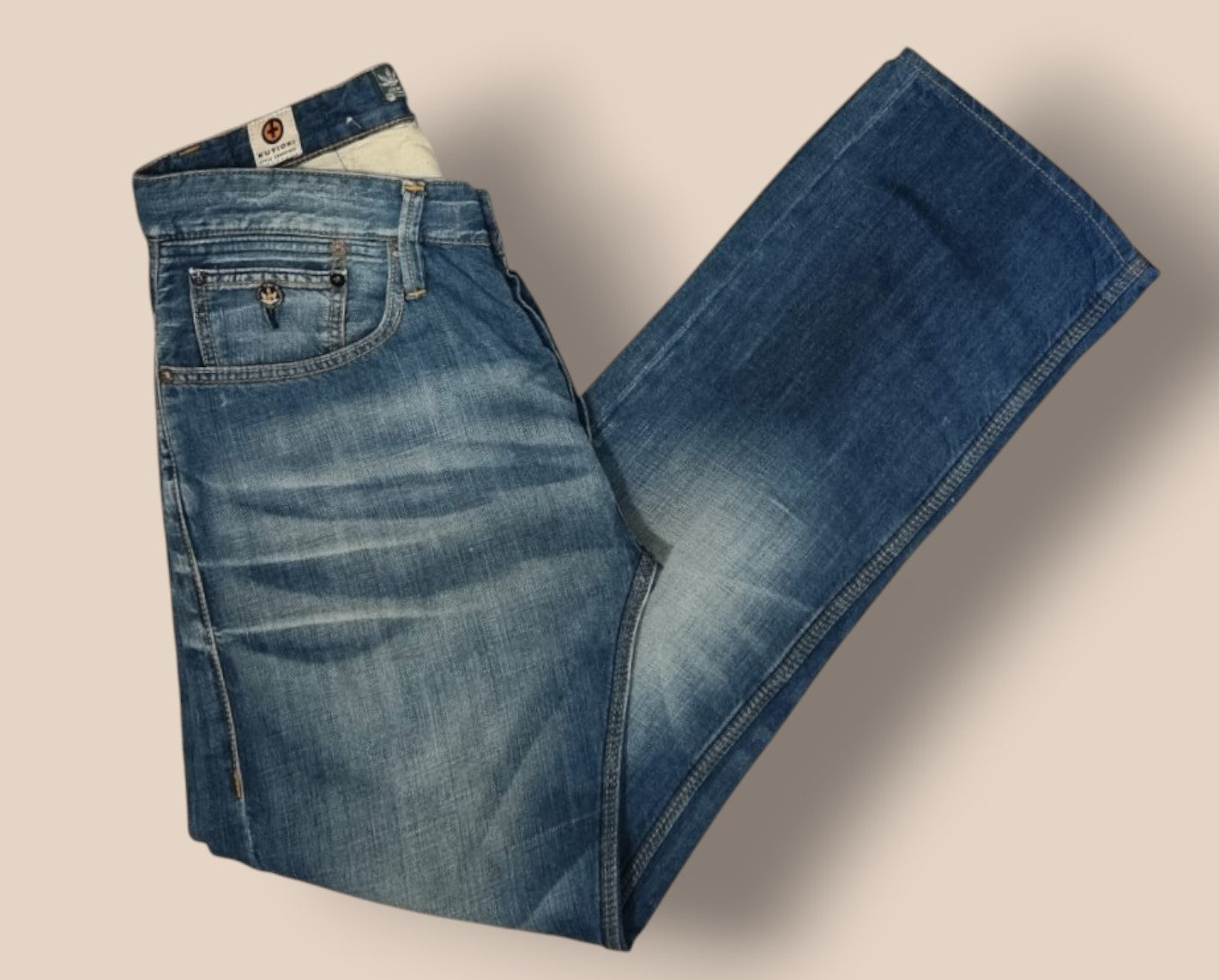Kuyichi Daniel Men's Blue Regular Fit Straight Leg Faded Denim Jeans W34 L32 Timeless Fashions