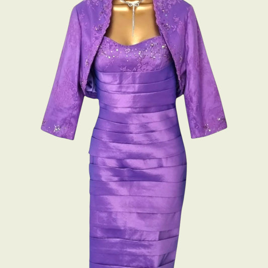 Libra Womens Lilac Embellished Dress & Bolero Jacket UK 12 US 8 EU 40 - Timelessfashions