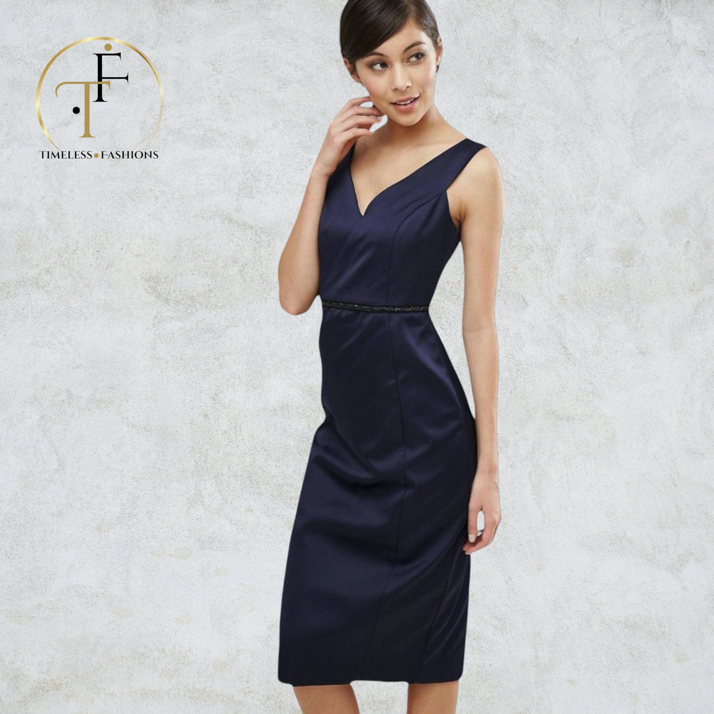 Coast Navy Blue Satin Leticia Heart Neckline Dress UK 10 US 6 EU 38 Timeless Fashions