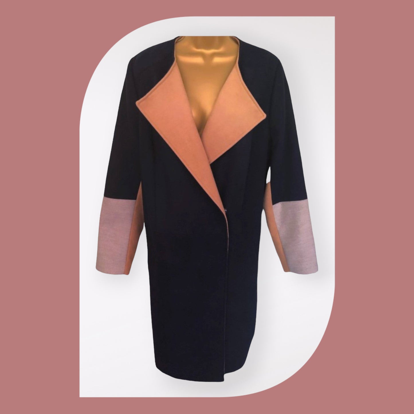 V by Very Womens Navy, Camel & Grey Coat Premium Colour Block Coat UK 20 Timeless Fashions