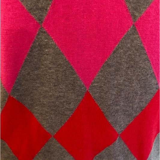 Close-up of fabric with red and gray diamond pattern