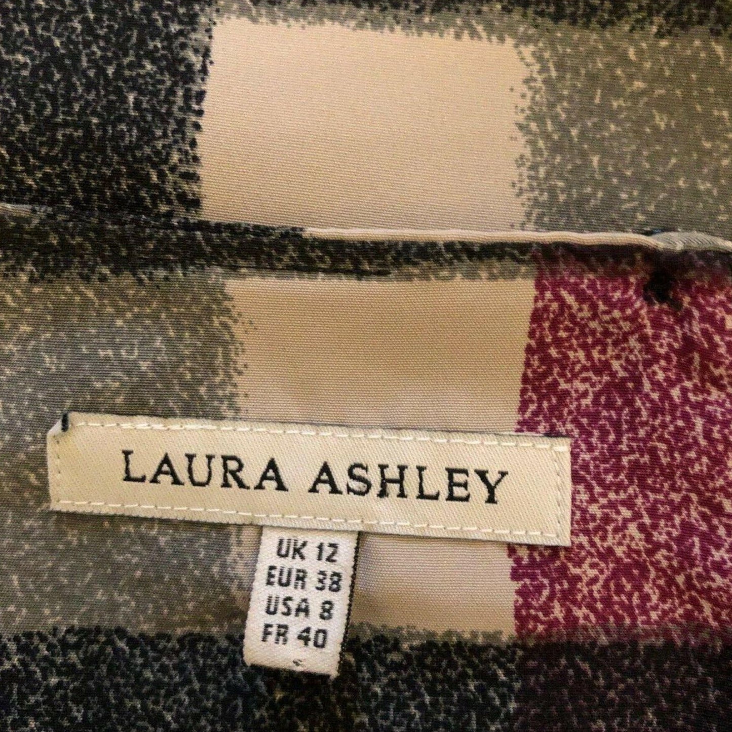 Laura Ashley Abstract Check Cropped Smock Top UK 12 US 8 EU 40 - Timelessfashions
