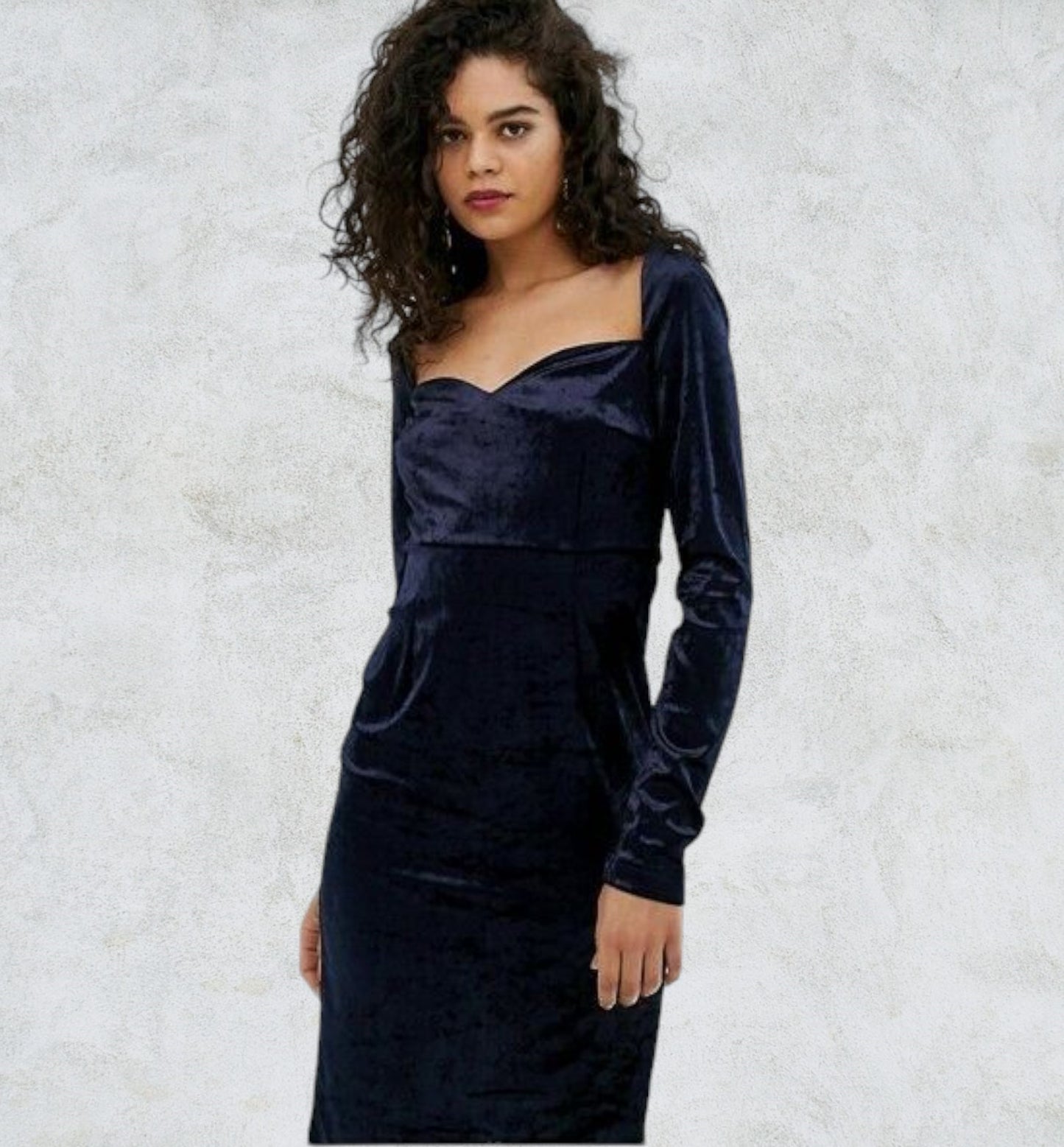 Vero Moda Womens Tall Square Neck Navy Velvet Bodycon Mini Dress UK 10 Timeless Fashions