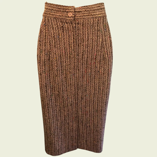 Gai Mattiolo Brown Fleck Tweed Wool Pencil Skirt UK 16 US 12 EU 44 IT 48 - Timelessfashions