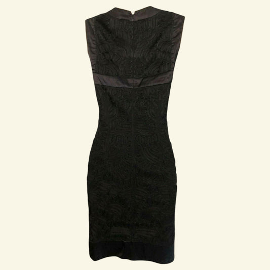 French Connection Black Satin & Tapework Sleeveless Shift Dress UK 8 - Timelessfashions