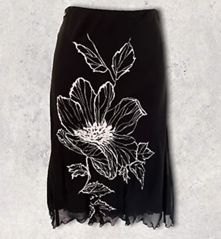 Valentino Jeans Womens Black White Floral Chiffon Skirt UK 16 EU 44 US 12 IT 48