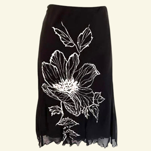 Valentino Jeans Womens Black & White Floral Chiffon Skirt UK 12 EU 40 US 8 IT 44 - Timelessfashions