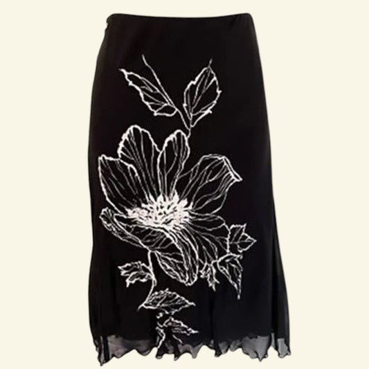 Valentino Jeans Womens Black & White Floral Chiffon Skirt UK 14 EU 40 US 8 IT 46 - Timelessfashions