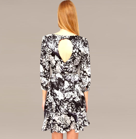 Karen Millen Black & White Fluid Print Silk Dress UK 12 US 8 EU 40 Timeless Fashions