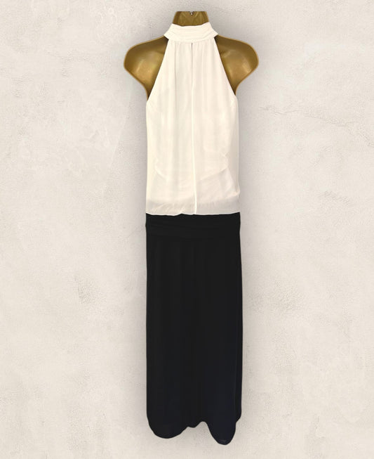 Amore Black & White Wide Leg Sleeveless Chiffon Jumpsuit UK 12 US 8 EU 40 Timeless Fashions