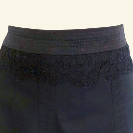 Karen Millen Ladies Black Satin & Lace A-Line Skirt UK 8 US 4 EU 36 - Timelessfashions
