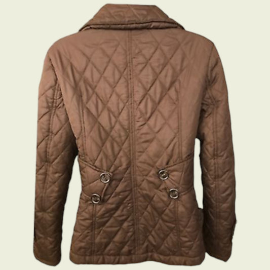 Brown quilted jacket on a beige background