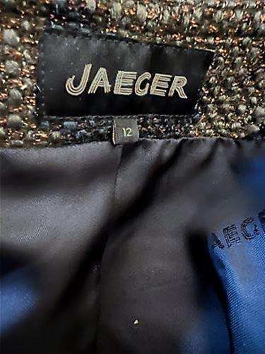 Jaeger Vintage Navy Wool Mix Leather Trim Skirt Suit UK 12 US 8 EU 40 - Timelessfashions