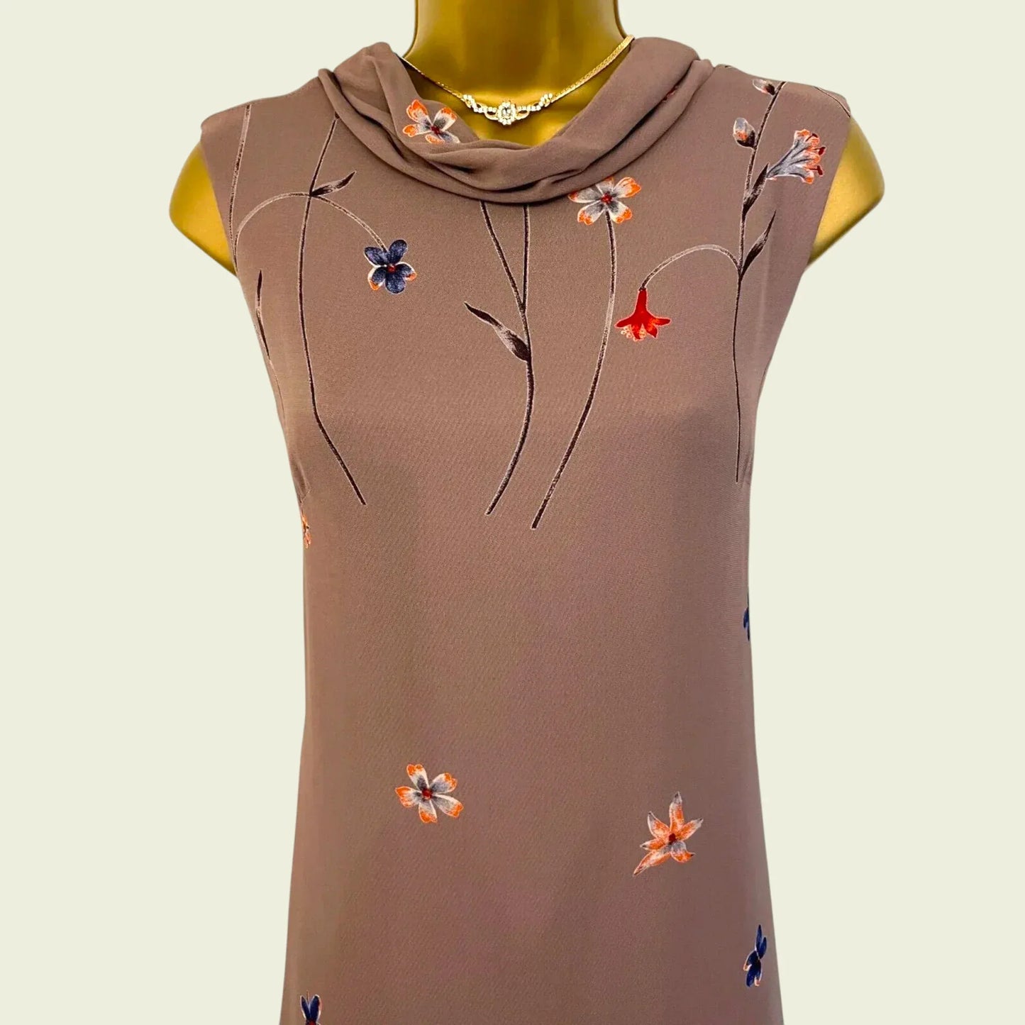 Antonio D'errico Warm Taupe Crepe Long Floral Dress UK 10 US 6 EU 38 IT 42 - Timelessfashions