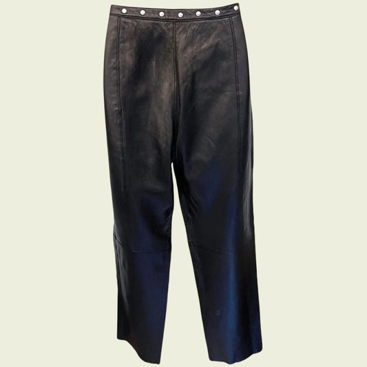 Armani Jeans Womens Black Leather Vintage Trousers UK 14/16 US 10/12 EU 42/44 - Timelessfashions