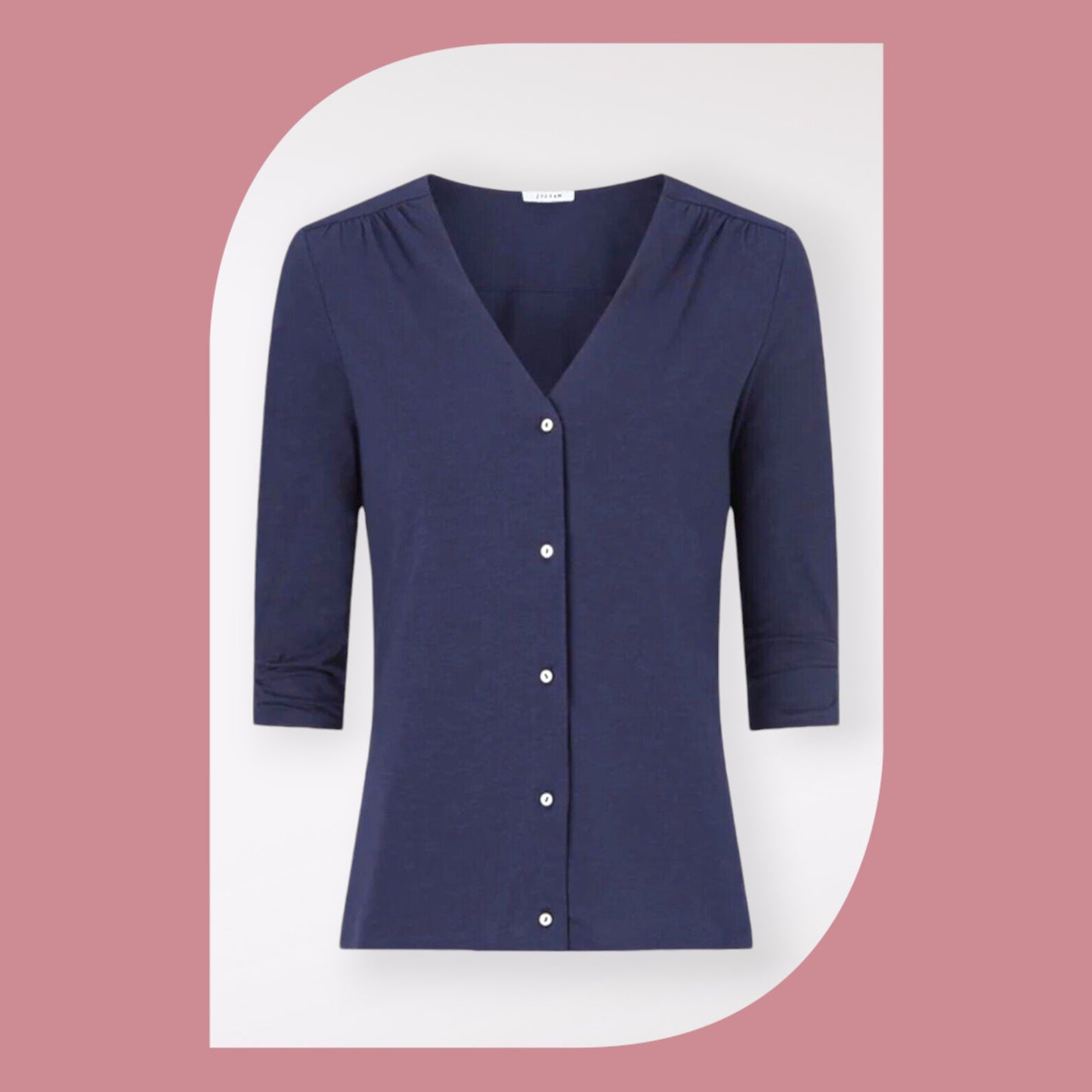 Jigsaw London Navy Jersey V Neck Button Top UK 10 US 6 EU 38 Timeless Fashions