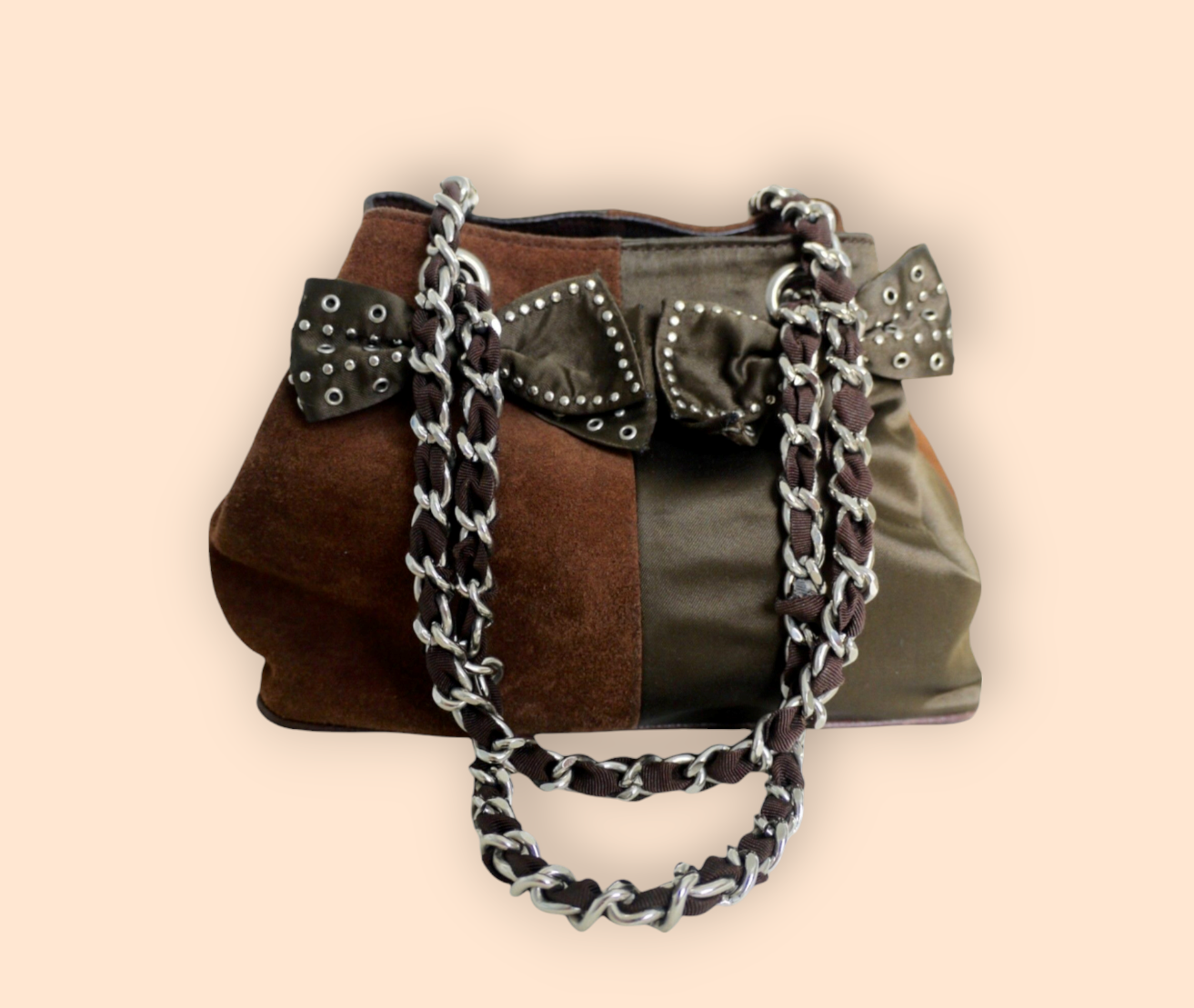 Beverly Feldman for Russell & Bromley Vintage Brown Suede & Satin Handbag Timeless Fashions