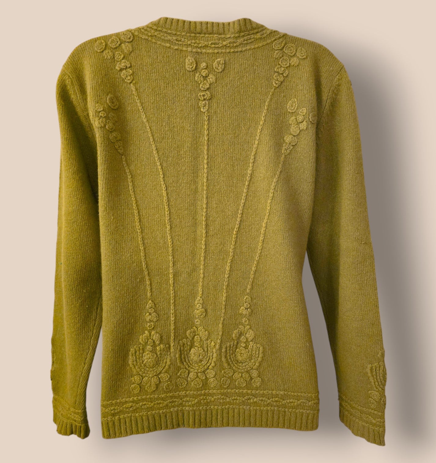 Caroline Charles Vintage Olive Green Embossed Cardigan UK 14 US 10 EU 42 Timeless Fashions