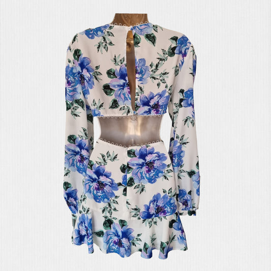 Coast Blue & White Lace Trim Cut Out Skater Dress UK 14 US 10 EU 42 Timeless Fashions