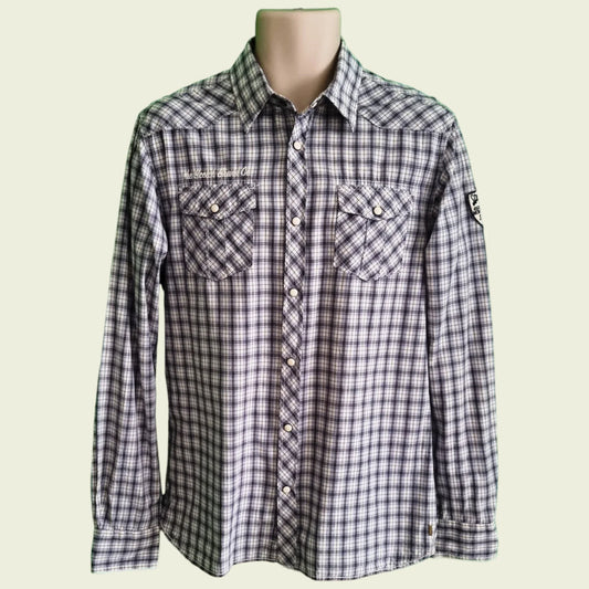 Scotch & Soda Blue & White Cotton Check Mens Shirt Size L - Timelessfashions