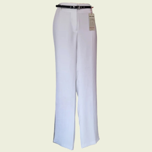 Gerry Weber Women’s White Lined Slim Trousers UK 14 US 10 EU 42 IT 45 - Timelessfashions