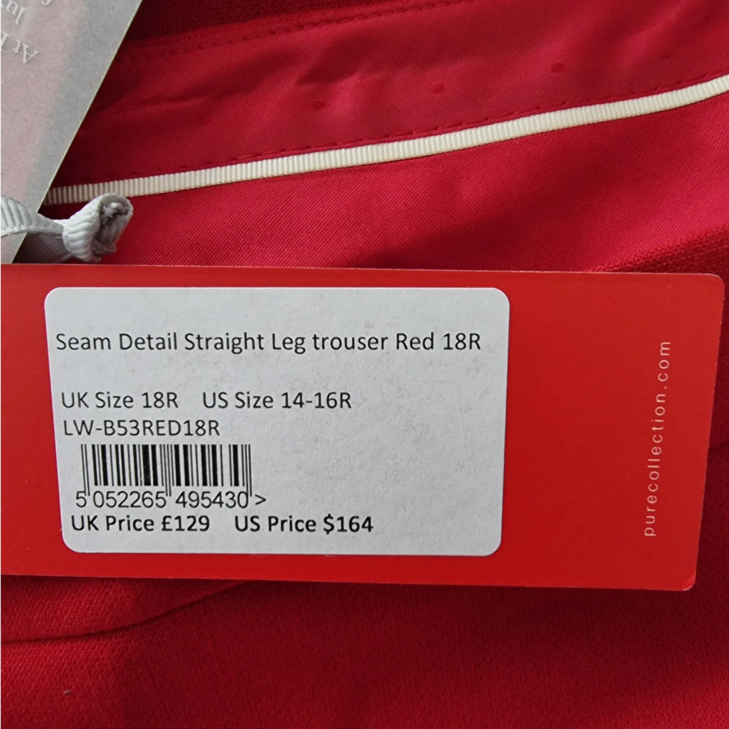 Pure Collection Red Women’s Straight Leg Regular Fit Trousers UK 18 US 14 EU 46 - Timelessfashions