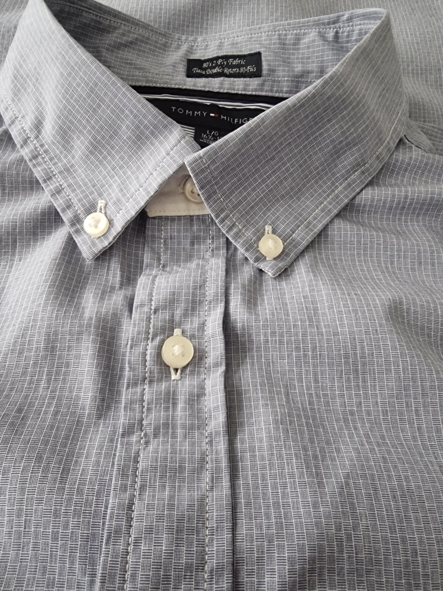 Tommy Hilfiger Men's Blue Check Long Sleeve Oxford Shirt Size 44 16 ½/17 Timeless Fashions