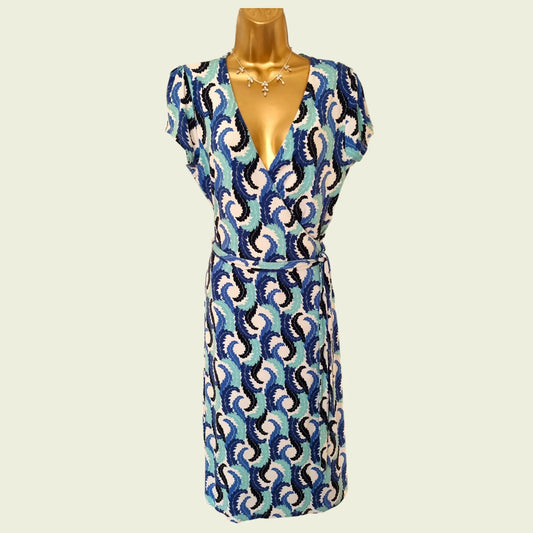 Boden Blue & White Wrap Front Dress UK 14 US 10 EU 42 - Timelessfashions