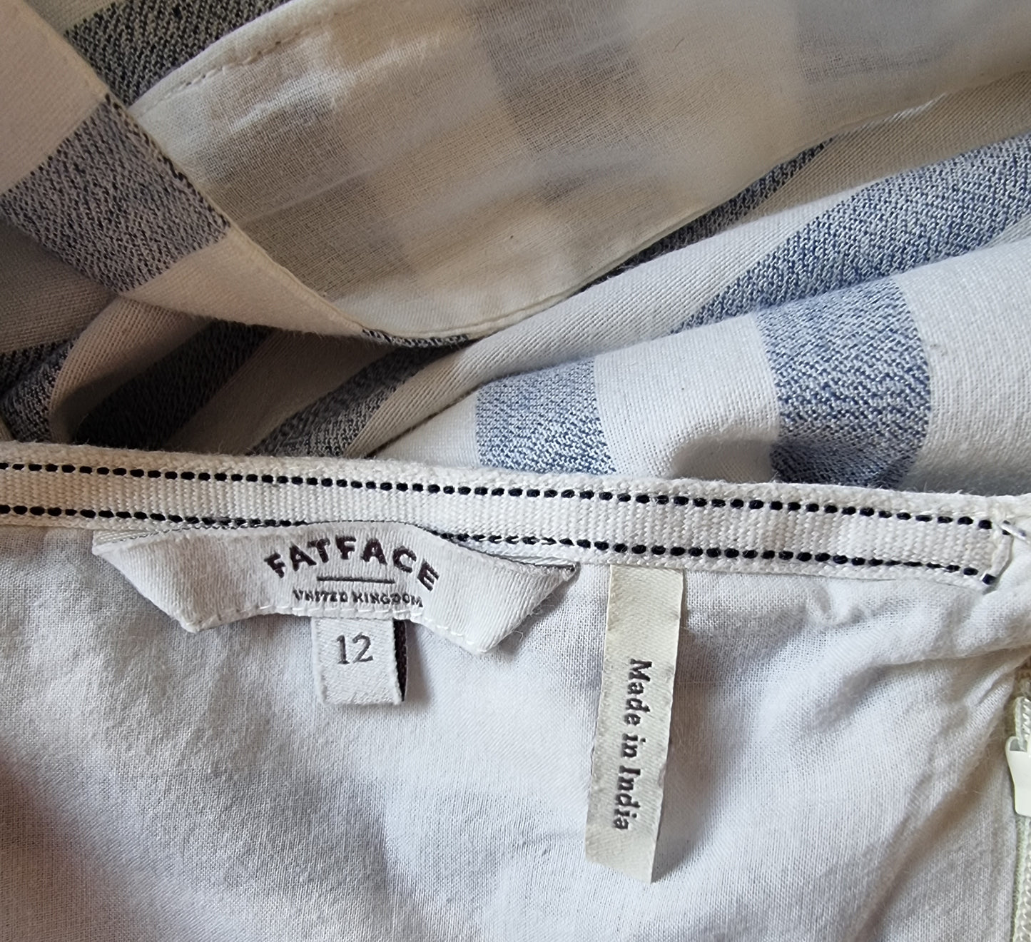 FatFace Ladies Blue White Stripe Lined Pinafore Dress UK 12 US 8 EU 40 Timeless Fashions