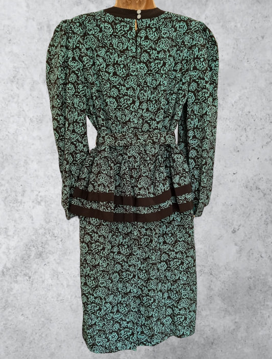 Via Sant Andrea Womens Vintage 1980's Turquoise Green & Black Dress. UK 16 US 12 EU 48 Timeless Fashions