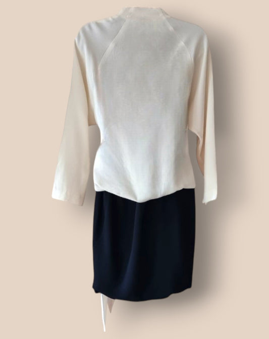 Yigal Azrouel Black & Cream Crossover Ruched Pencil Dress UK 6 US 2 EU 34 Timeless Fashions