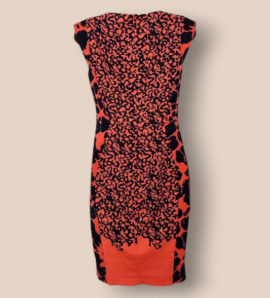 French Connection Orange Black Cap Sleeve Sheath Dress UK 10 US 6 EU 38 - Timelessfashions