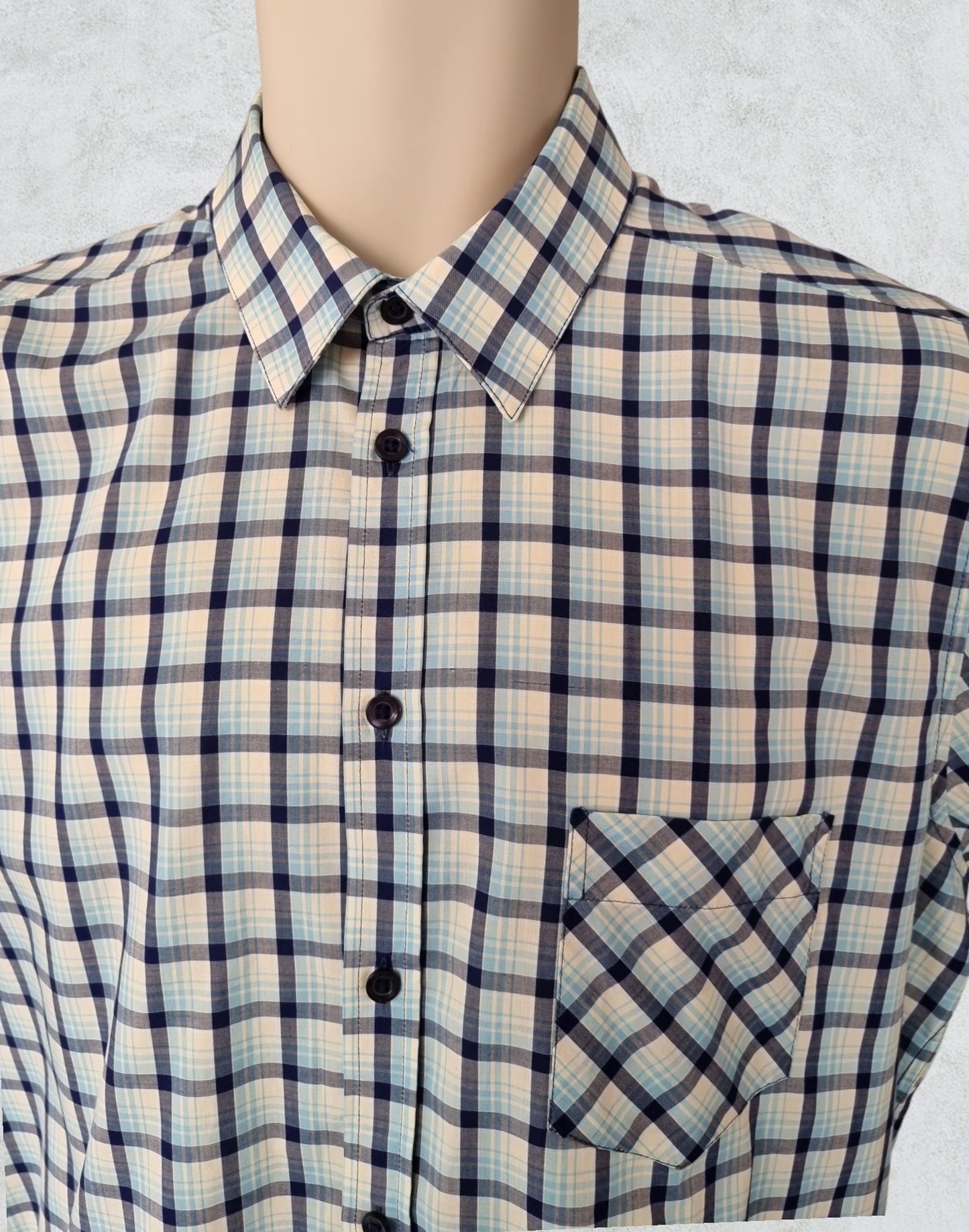 Samsoe&Samsoe Men’s Blue & White Check Short Sleeve Casual Shirt Size L Timeless Fashions
