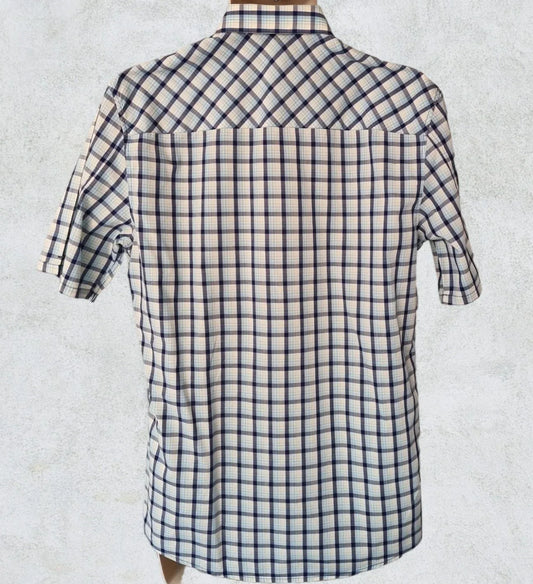 Samsoe&Samsoe Men’s Blue & White Check Short Sleeve Casual Shirt Size L - Timelessfashions