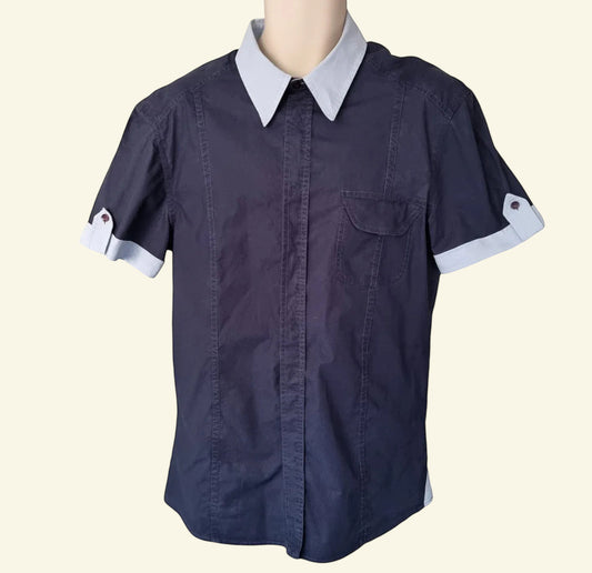 Versace Jeans Couture Men's Blue Cotton Short Sleeved Shirt Collar 17” - Timelessfashions