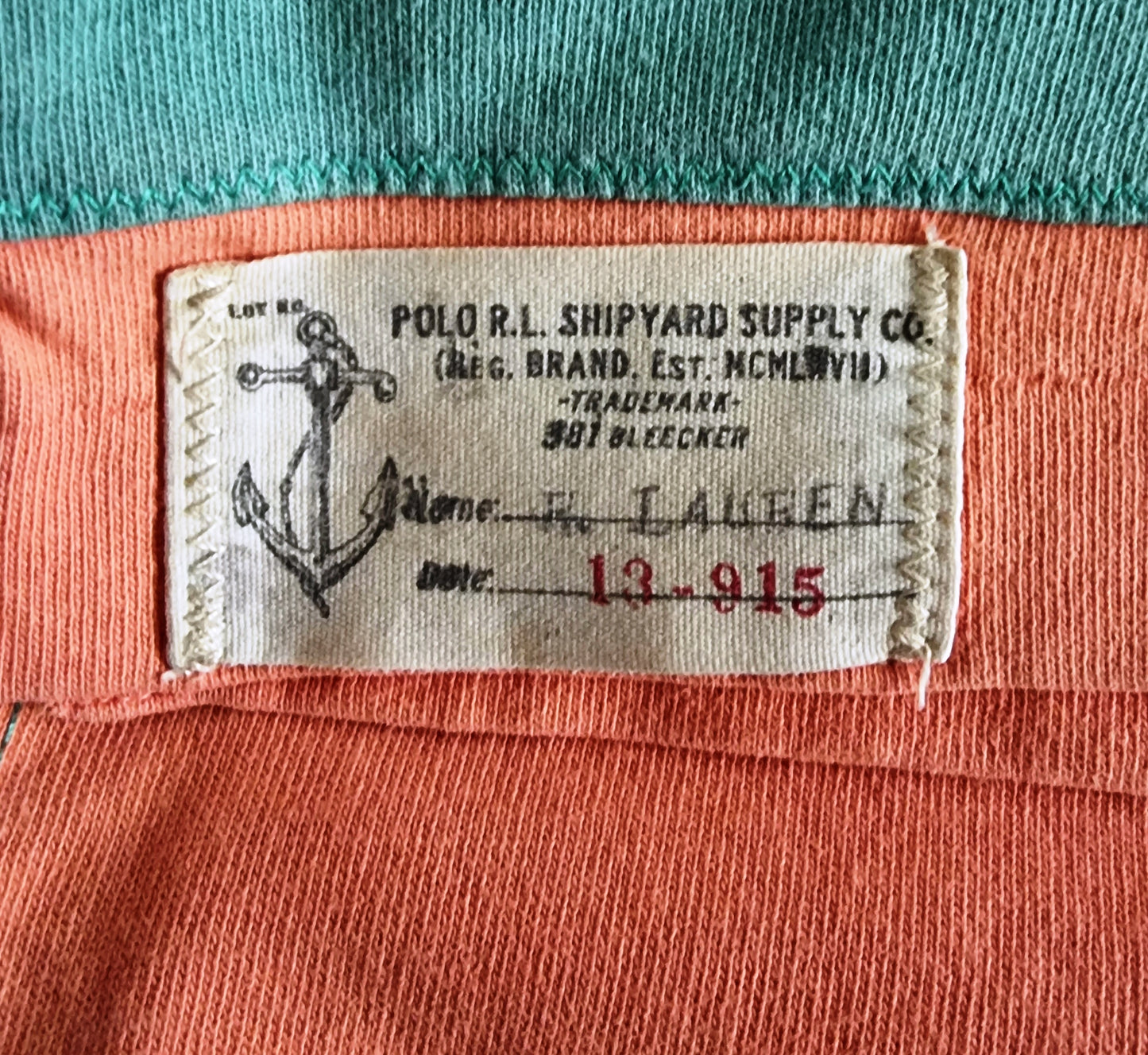 Polo Ralph Lauren Vintage Yacht Club 1st Class Flag Orange & Green Striped Shirt Size M Timeless Fashions