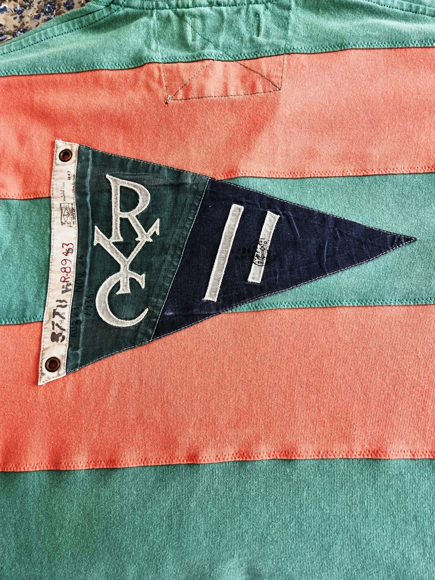 Polo Ralph Lauren Vintage Yacht Club 1st Class Flag Orange & Green Striped Shirt Size M Timeless Fashions