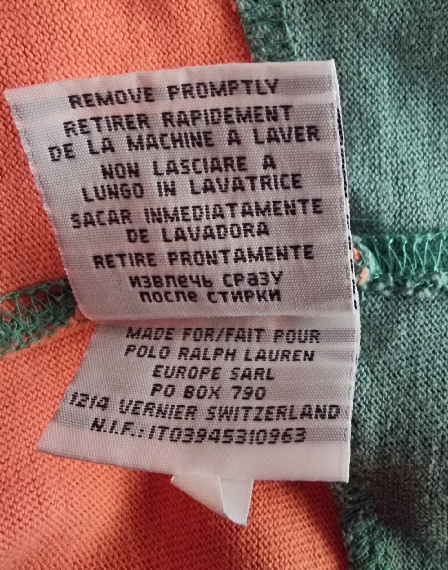 Polo Ralph Lauren Vintage Yacht Club 1st Class Flag Orange & Green Striped Shirt Size M Timeless Fashions