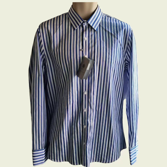 Alexandre Saville Row Men’s Blue & White Striped Shirt Size L - Timelessfashions