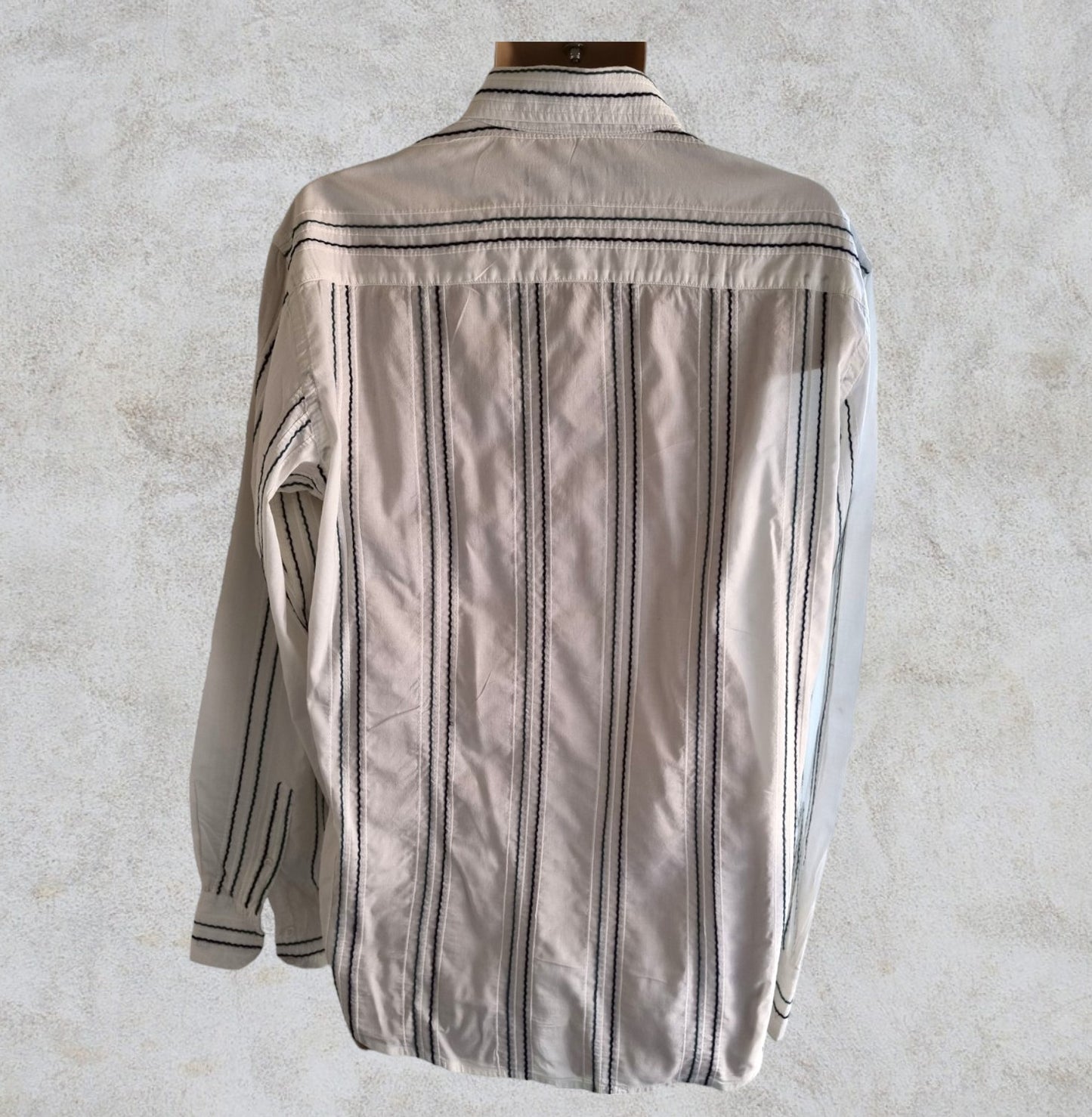 French Connection Men's White Striped Long Sleeve Shirt UK M Timeless Fashions