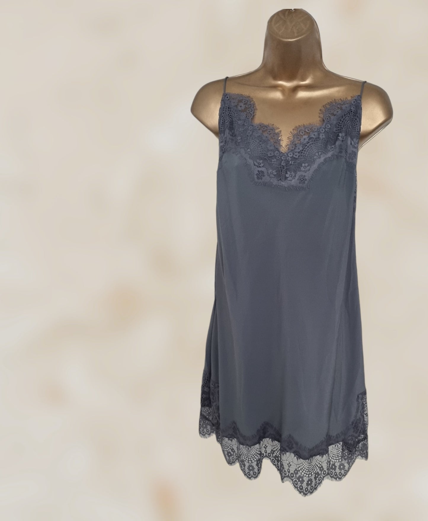 French Connection Jeunesse Grey Stitch V Neck Maxi Dress UK 12 US 8 EU 40 Timeless Fashions