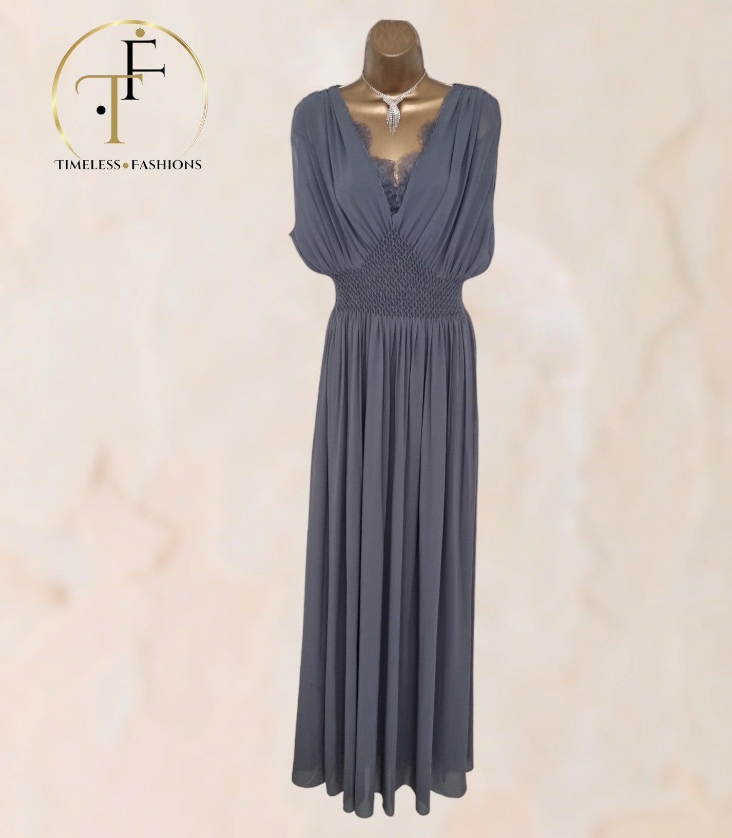 French Connection Jeunesse Grey Stitch V Neck Maxi Dress UK 12 US 8 EU 40 Timeless Fashions