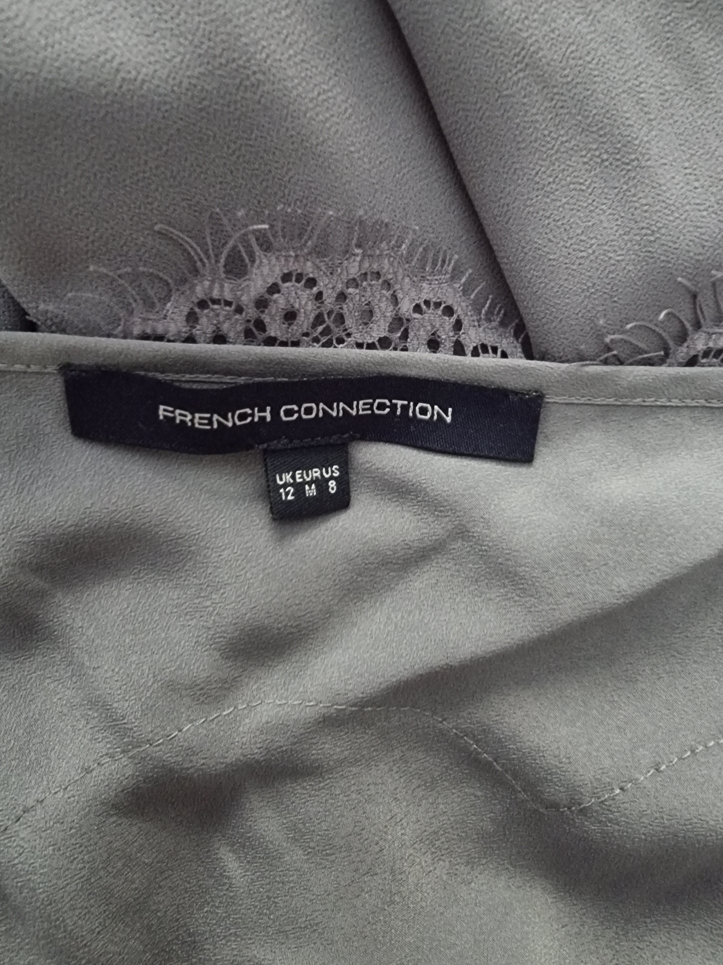 French Connection Jeunesse Grey Stitch V Neck Maxi Dress UK 12 US 8 EU 40 Timeless Fashions